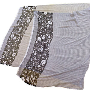 Sheer Black & White Wrap Shawl Scarf Pareo Large Rectangle Mod Flowers & Stripes